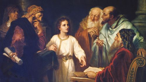 young Jesus Christ teaching men