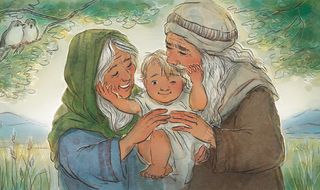 Abraham and Sarah holding a baby