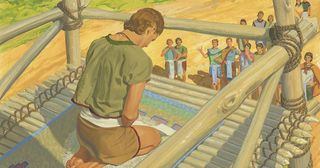 Nephi praying on his garden tower