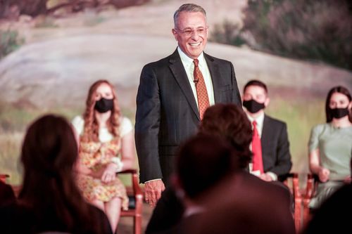 Elder Ulisses Soares speaking during a devotional for Brigham Young University–Idaho students