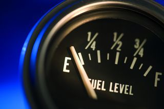 Close-up of fuel gauge on empty. (horiz)