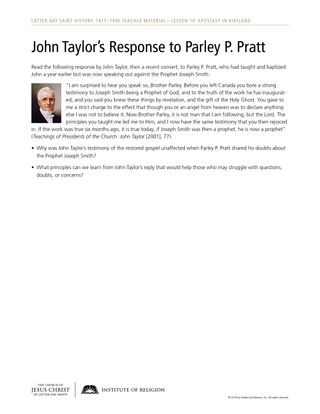 John Taylor’s Response to Parley P. Pratt handout