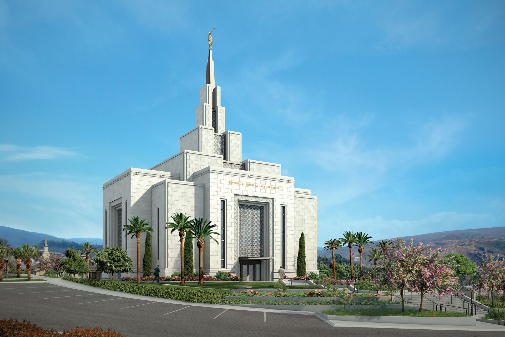 The entire Tegucigalpa Honduras Temple, including the entrance and scenery.
