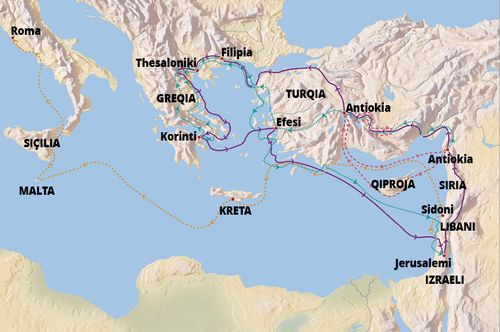 hartë e udhëtimeve të Palit