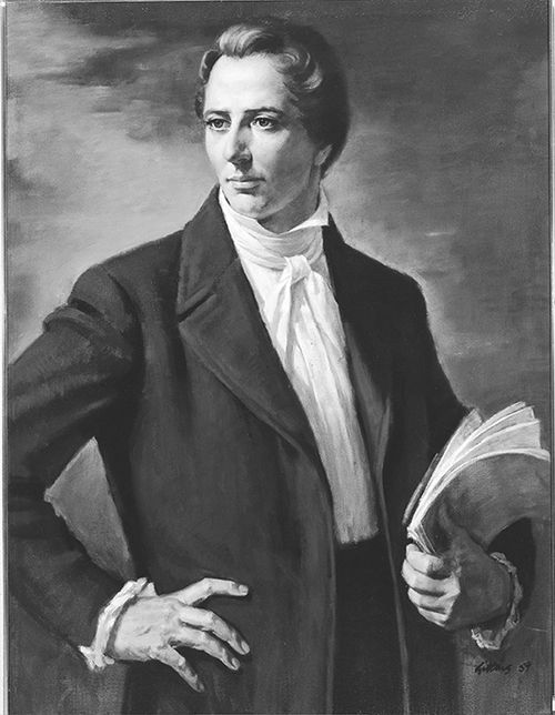 Prophet Joseph Smith holding a manuscript