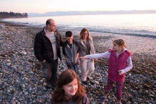 family on beach