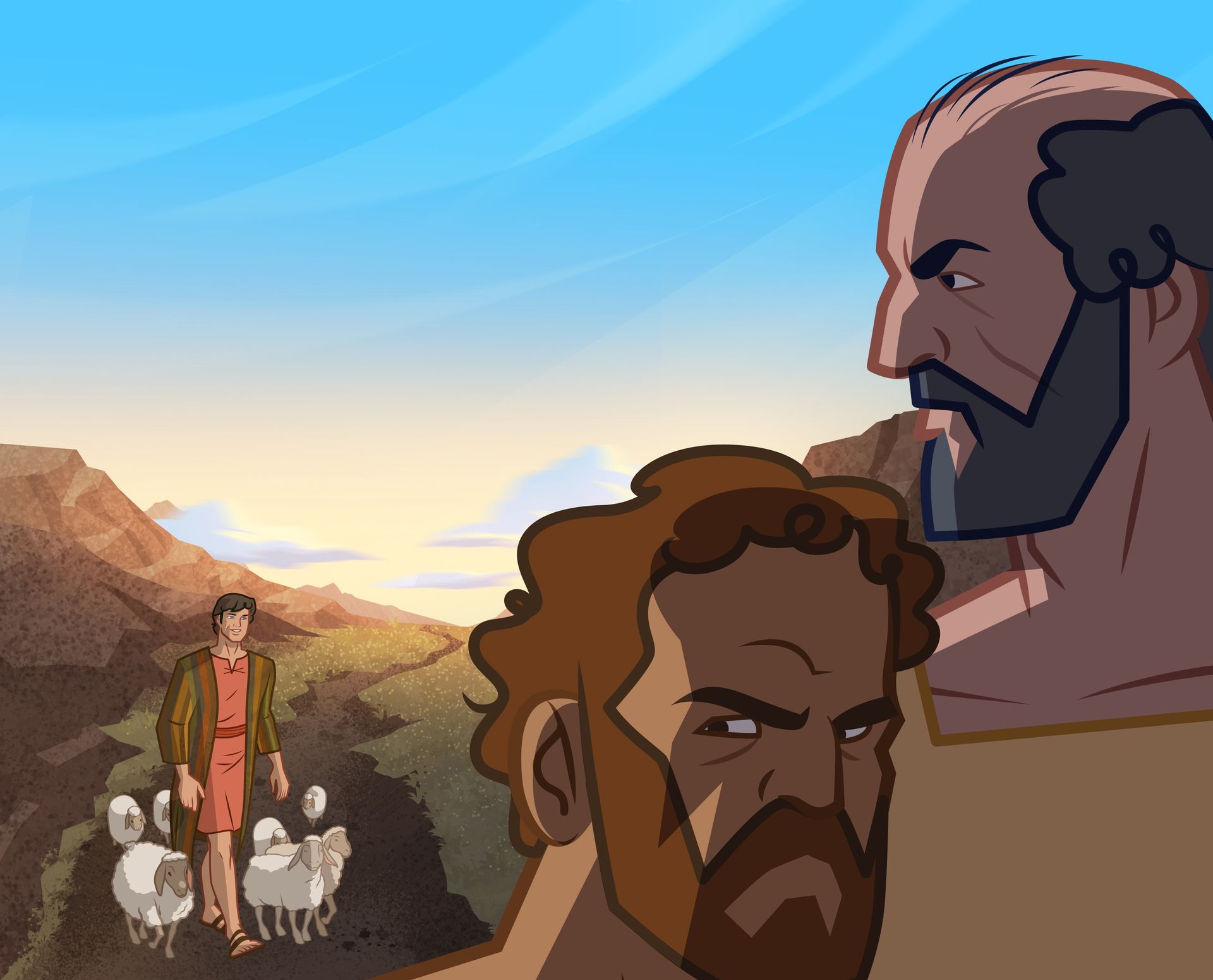Illustration of Joseph checking on brothers. Genesis 37:12–19