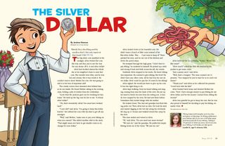 a boy holding a silver coin