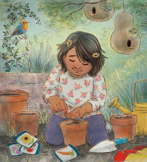 young girl planting seeds