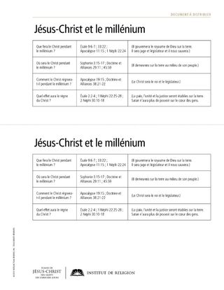 feuille à distribuer : Jésus-Christ et le millénium