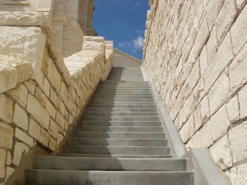 Stone stairs leading up to the side of the Manti Utah Temple.