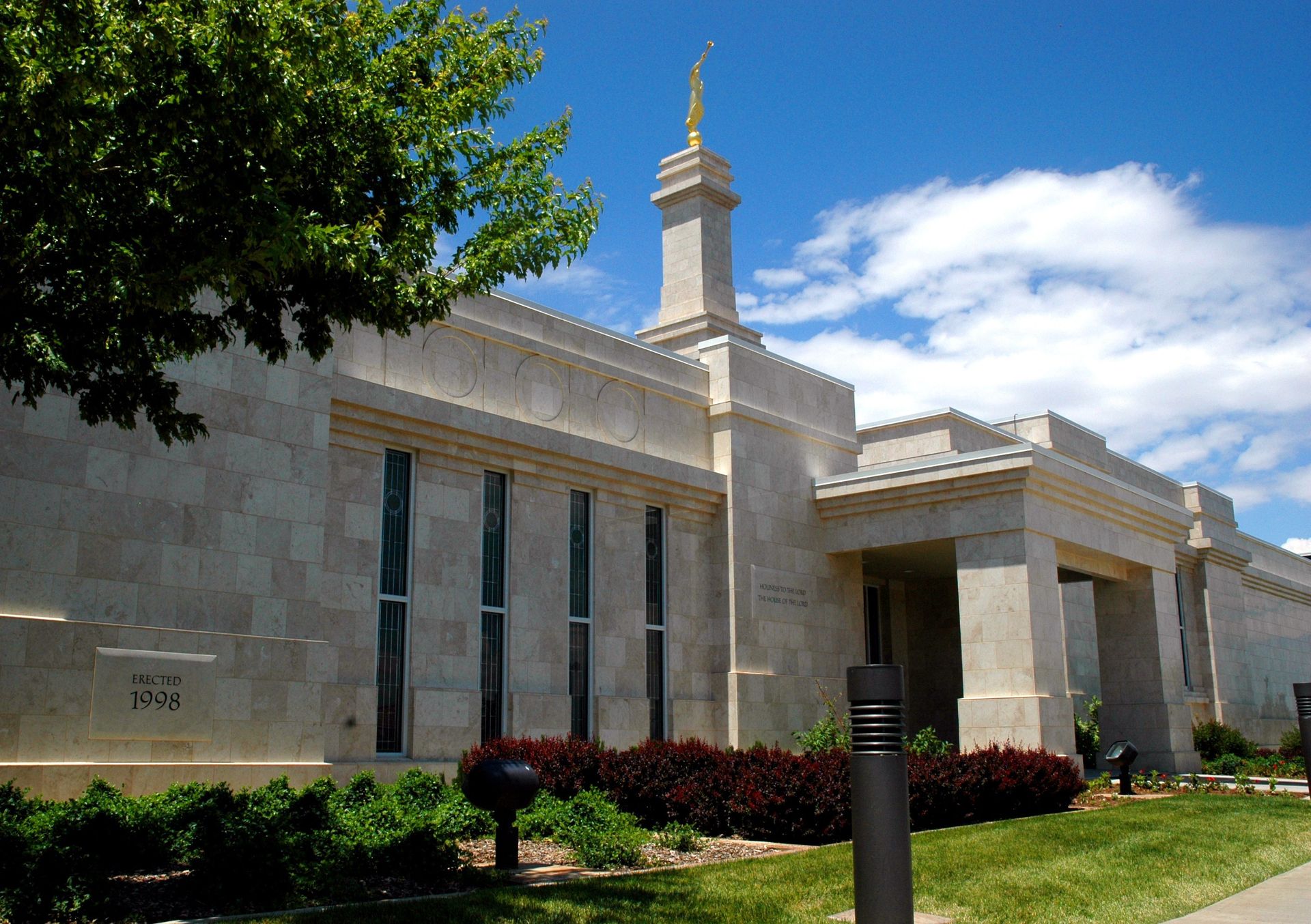 The Monticello Utah Temple entrance, including scenery.