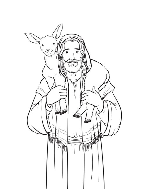 coloring page of Jesus holding a lamb