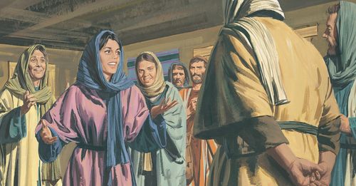 Mary Magdalene talking to Apostles