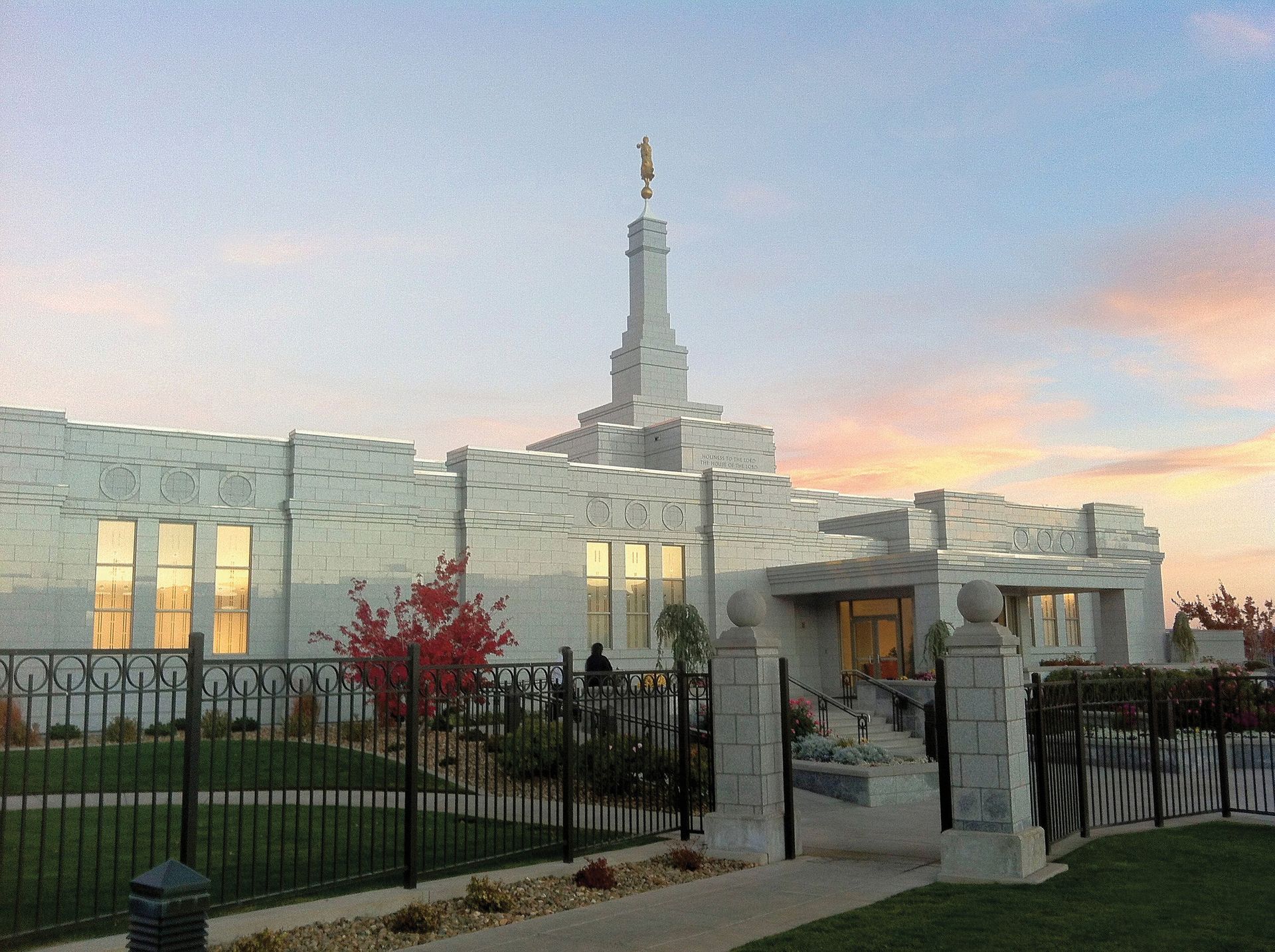 The Reno Nevada Temple, including the entrance, gates, and scenery.