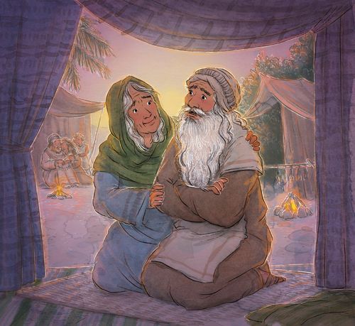 Abraham and Sarah kneeling together