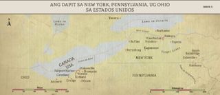 Mapa 5: Ang Dapit sa New York, Pennsylvania, ug Ohio sa Estados Unidos