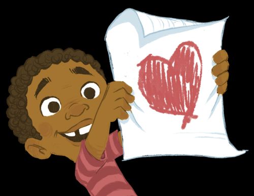 boy holding up drawing of heart