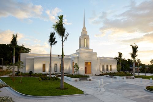 A view of the Port-au-Prince Haiti Temple during sunset.