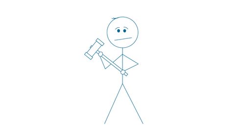 Stick figure holding a hammer