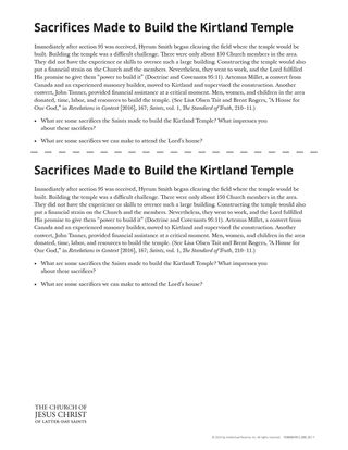 Sacrifices Made to Build the Kirtland Temple