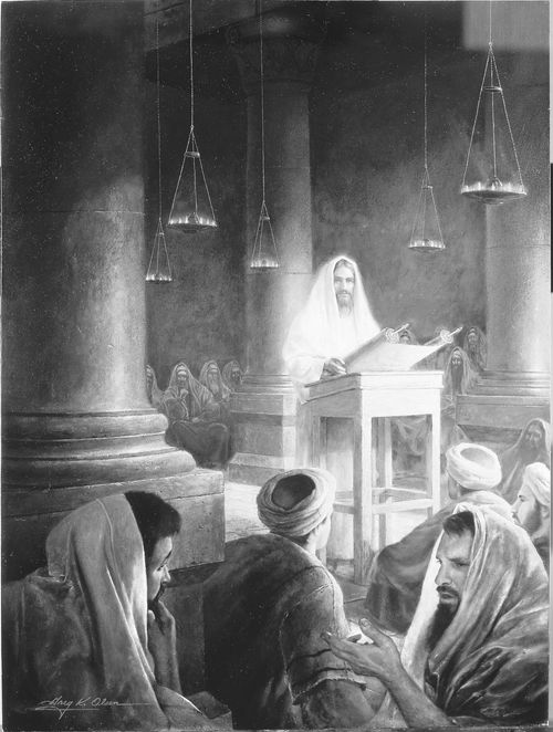 Christ teaching in the synagogue