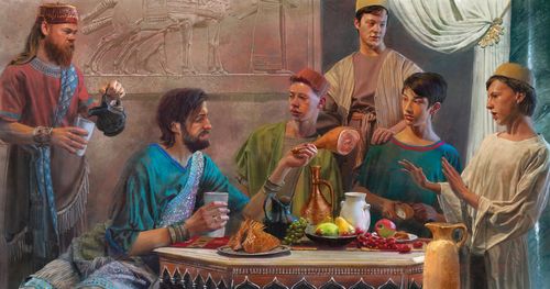 illustration of the prophet Daniel with advisors during a mealtime
