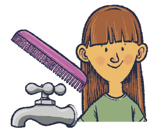 faucet, comb, and girl
