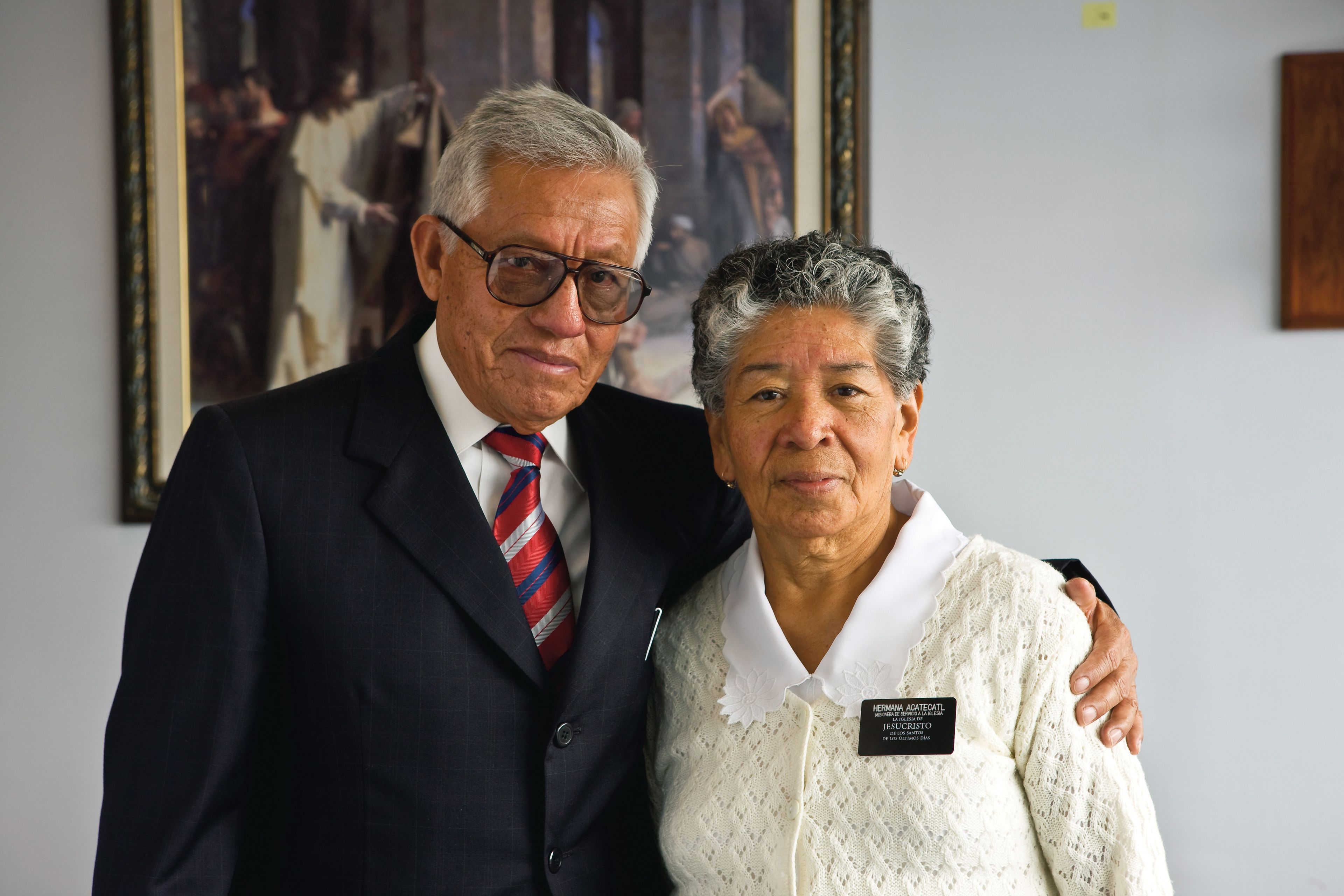 A senior missionary couple in Mexico at the Church employment resource center.