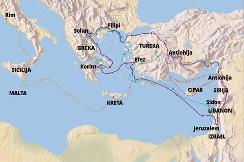 zemljopisna karta putovanja apostola Pavla