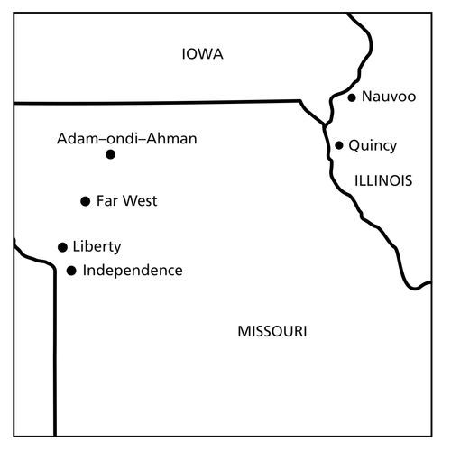 mapa miejsc historii Kościoła w Missouri i Illinois