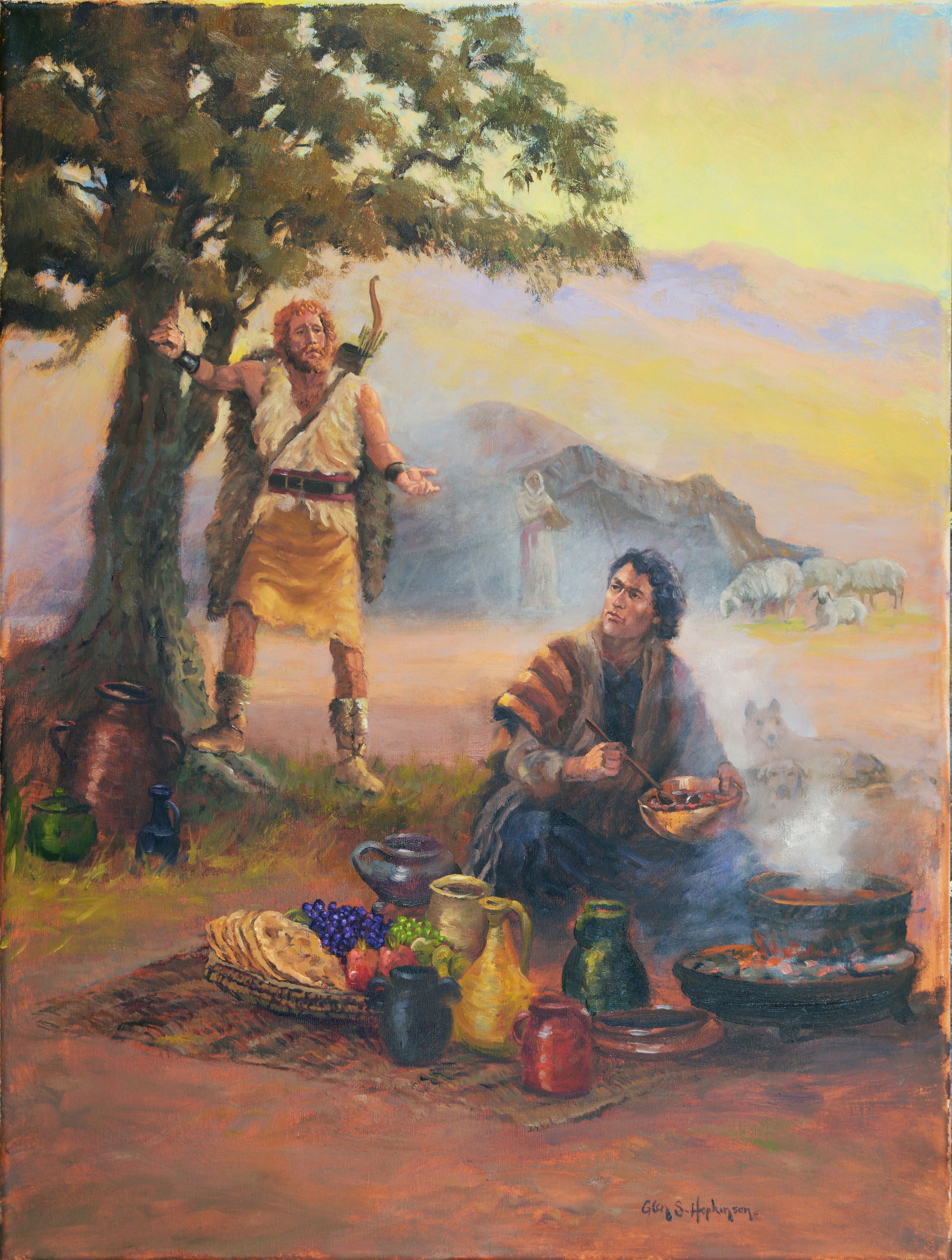 Esau sells his birthright to Jacob for a bowl of pottage.