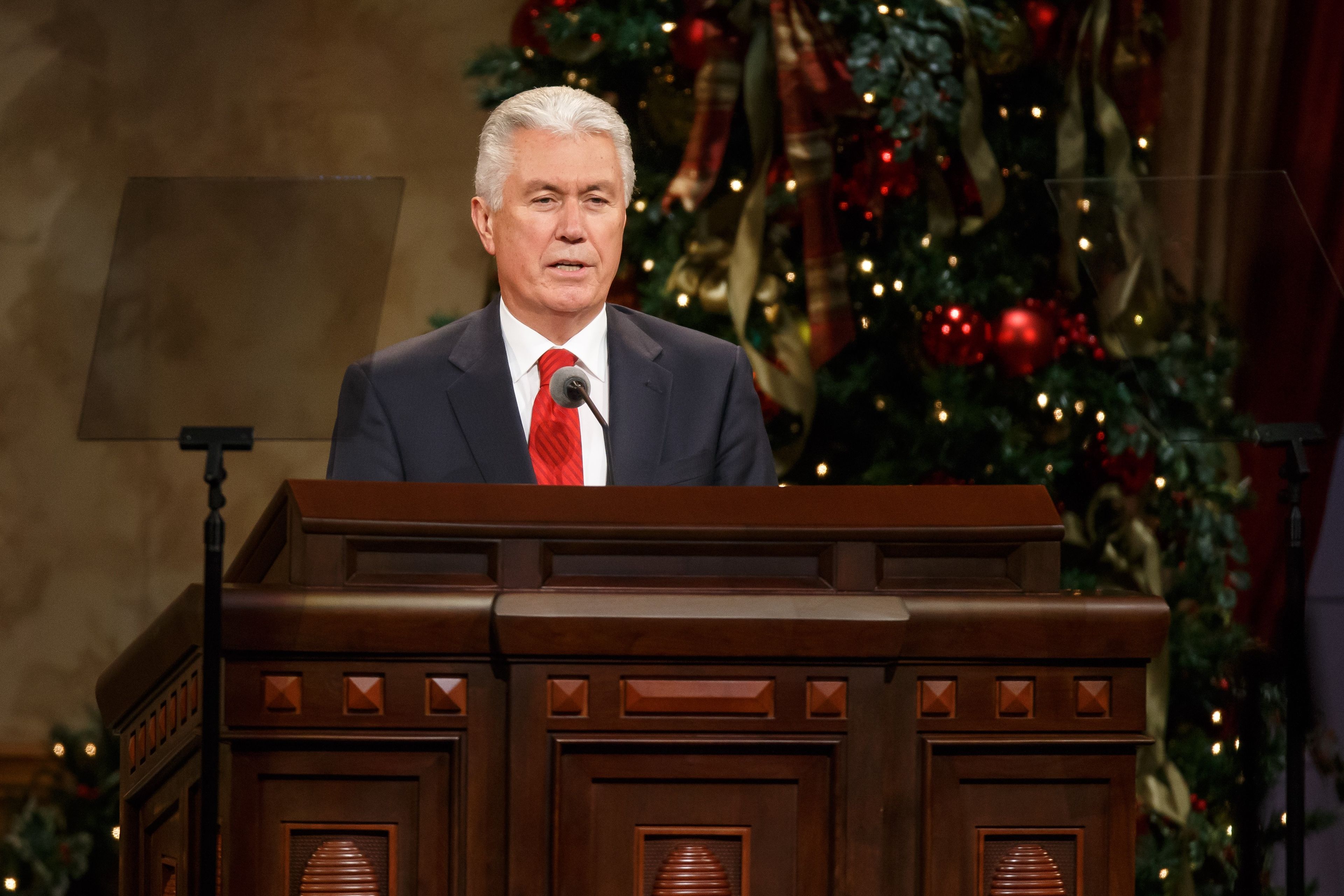 President Uchtdorf giving a talk at the First Presidency Christmas Devotional.