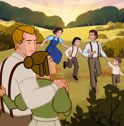 Emma and Joseph Smith with their children.