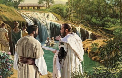 illustration of baptism at the waters of Mormon