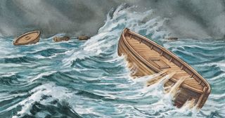 Jereditternes fartøjer blev kastet rundt på havet af bølgerne