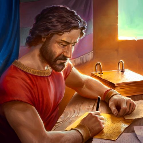 Nephi writing on gold plates