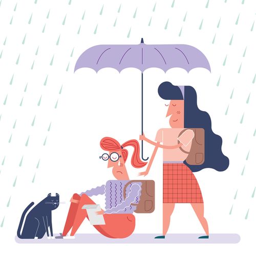 girls under umbrella
