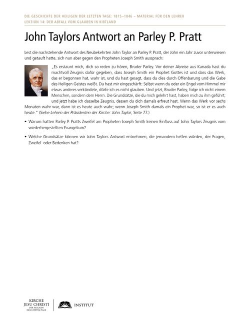 Arbeitsblatt „John Taylors Antwort an Parley P. Pratt“