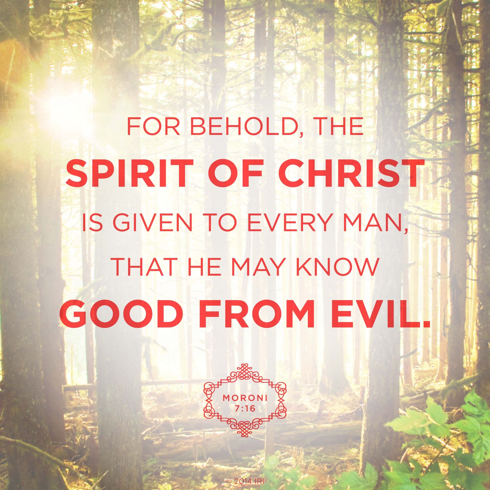 “For behold, the Spirit of Christ is given to every man, that he may know good from evil.”—Moroni 7:16