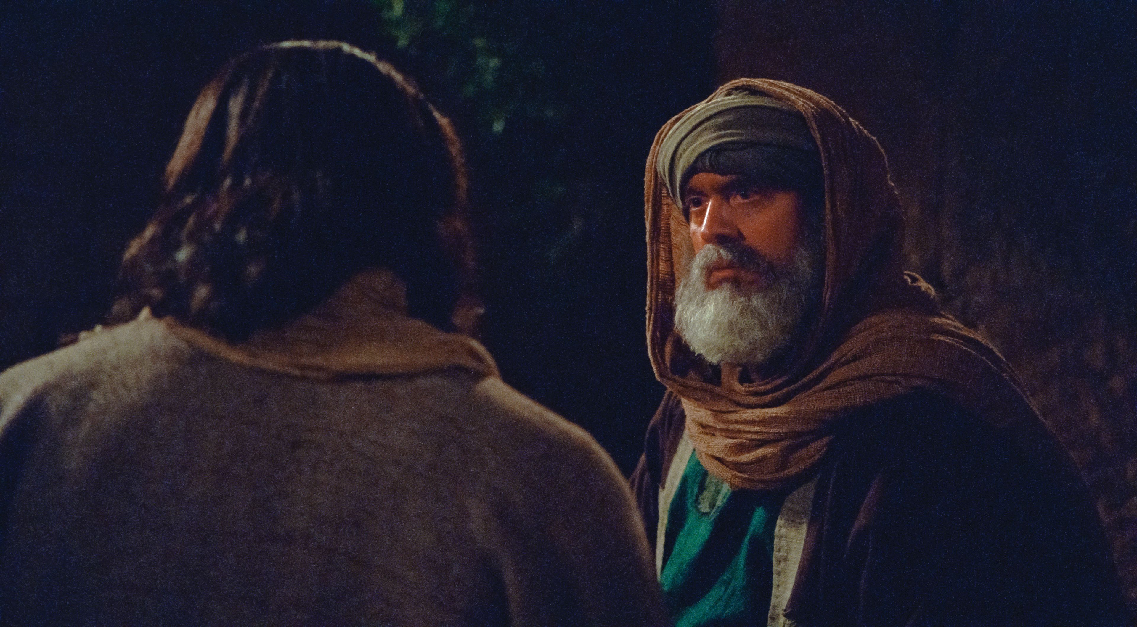 Nicodemus listens to Jesus as He teaches him.