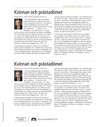 utdelningsblad, Kvinnan och prästadömet