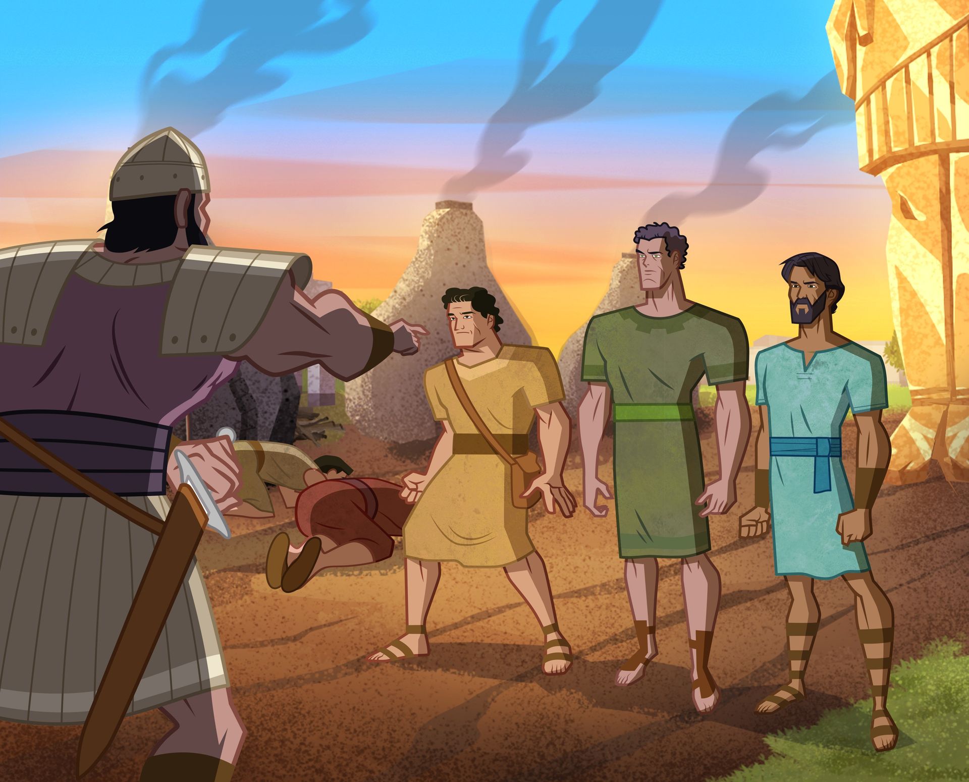 Illustrazione di Shadrac, Meshac e Abed-nego. 
Daniele 3:6–15