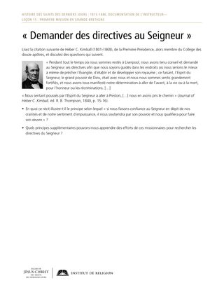 Document à distribuer « Demander des directives au Seigneur »