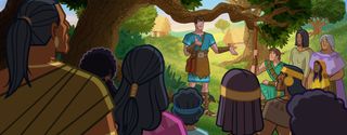 Ammon teaches people under a tree