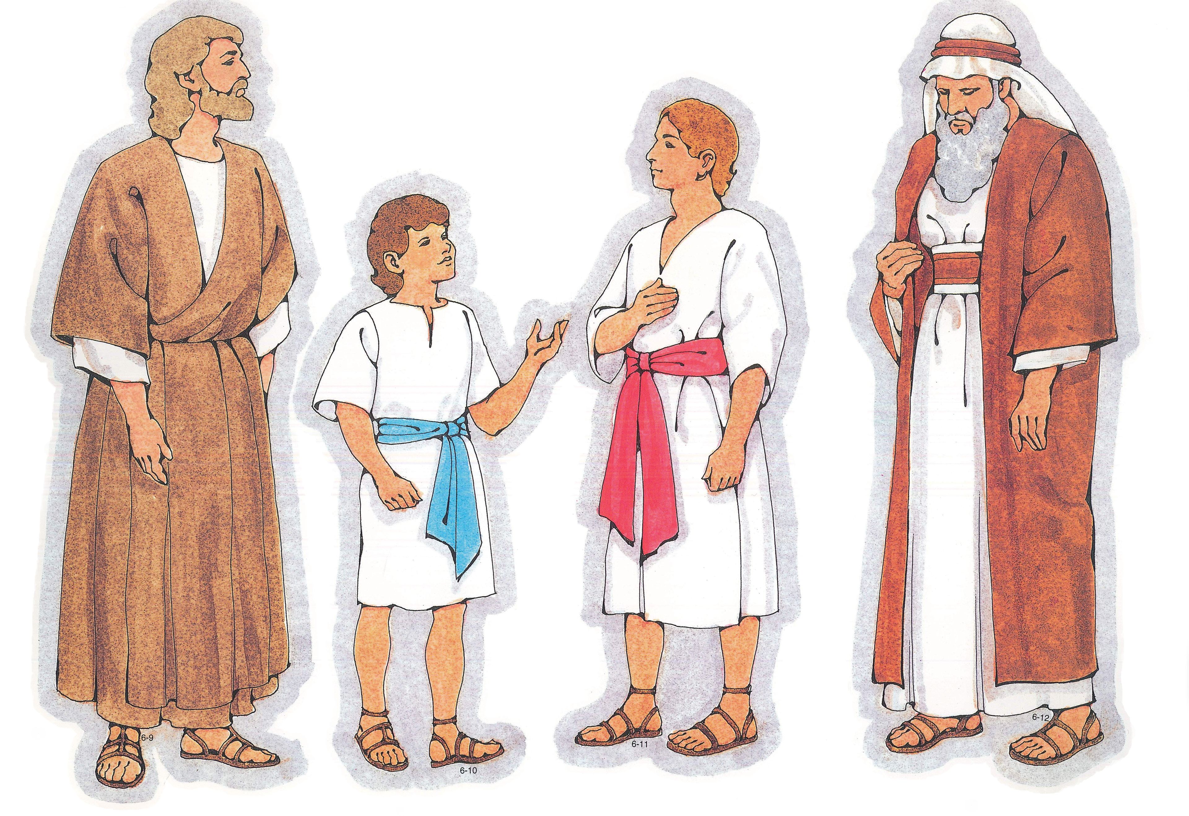 Primary Visual Aids: Cutouts 6-9, Biblical Man; 6-10, Biblical Boy; 6-11, Biblical Young Man; 6-12, Biblical Aged Man.