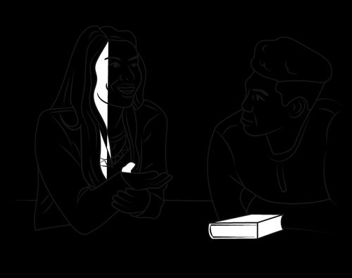 illustration of woman and man talking