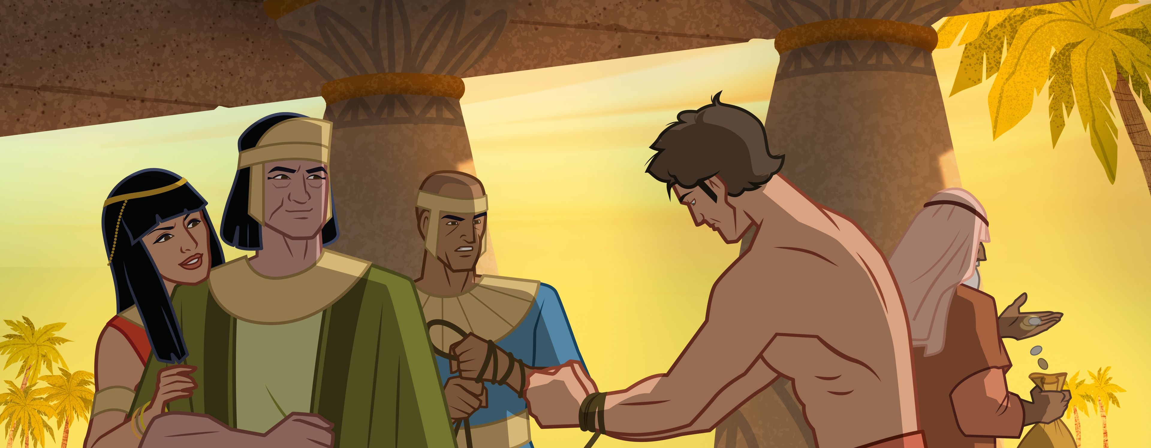 Illustration of Joseph sold to Potiphar. Genesis 39:1–6