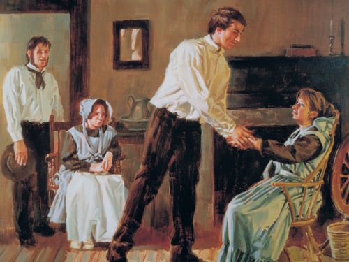 Joseph Smith tenant la main d’une femme