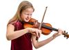 girl playing the violin frowning her face